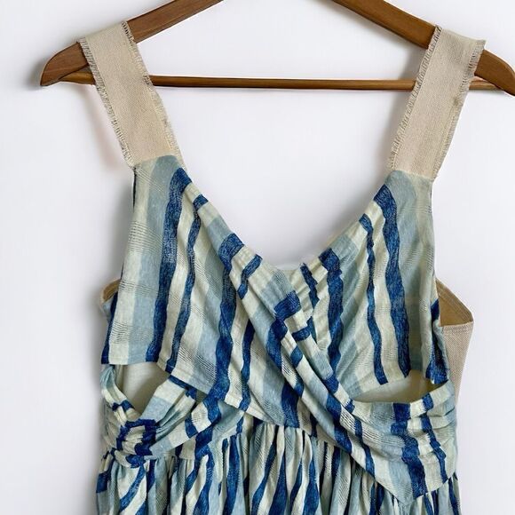 Urban Outfitters Striped Asymmetrical Maxi Dress Blue Size Medium - Picture 2 of 7